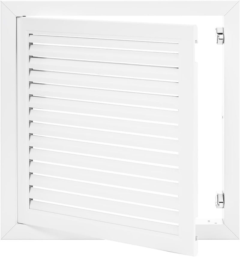 Crezone 15.4 x 15.4 Louvered Access Panel with Push-Button Switch - Access Panel with Vent - White - Aluminum - Inside Dimensions: 14 x 14 inch - Image 1